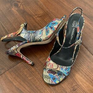 SUR Argentine Tango Shoe from Italy 40 Multicolor Women's Slingback Heels